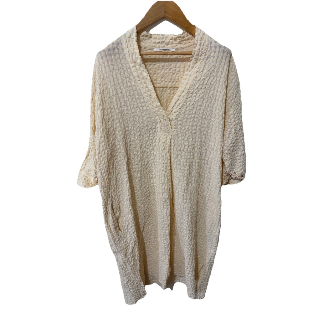 Pomandere‎ Beige Loose Fitting 100% Cotton Dress Pockets Swimsuit Coverup Size 8